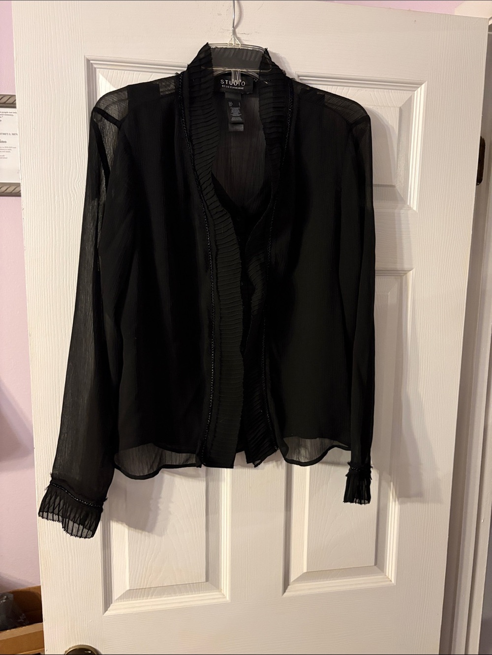 Studio Black Sheer Pleated-Trim Blouse